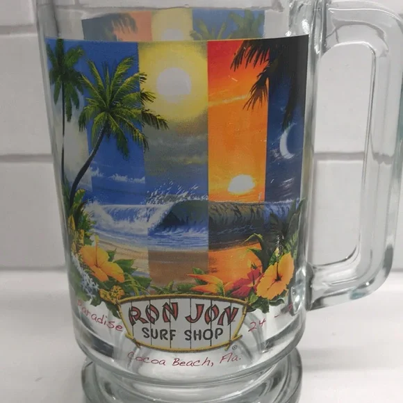 🌻4/$20 Ron Jon Surf Shop Collectible Glass Stein With Logo & Cocoa Beach Florida - Picture 4 of 8